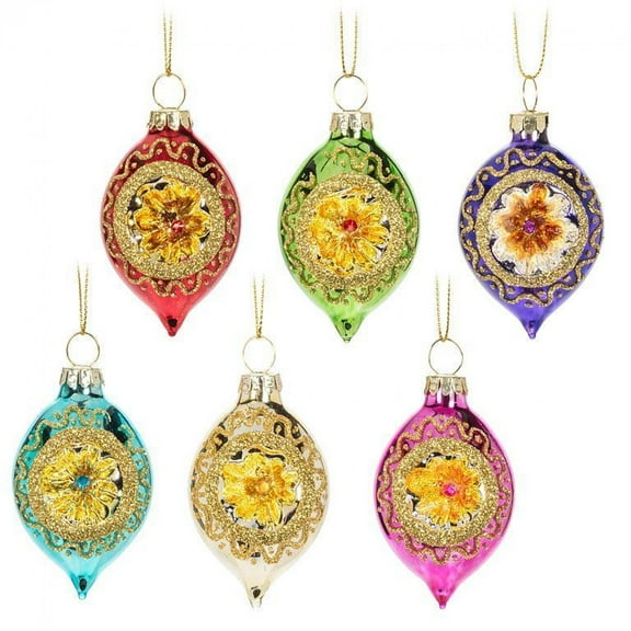 Set Of 6 Assorted Colors Reflector Drop Ornament