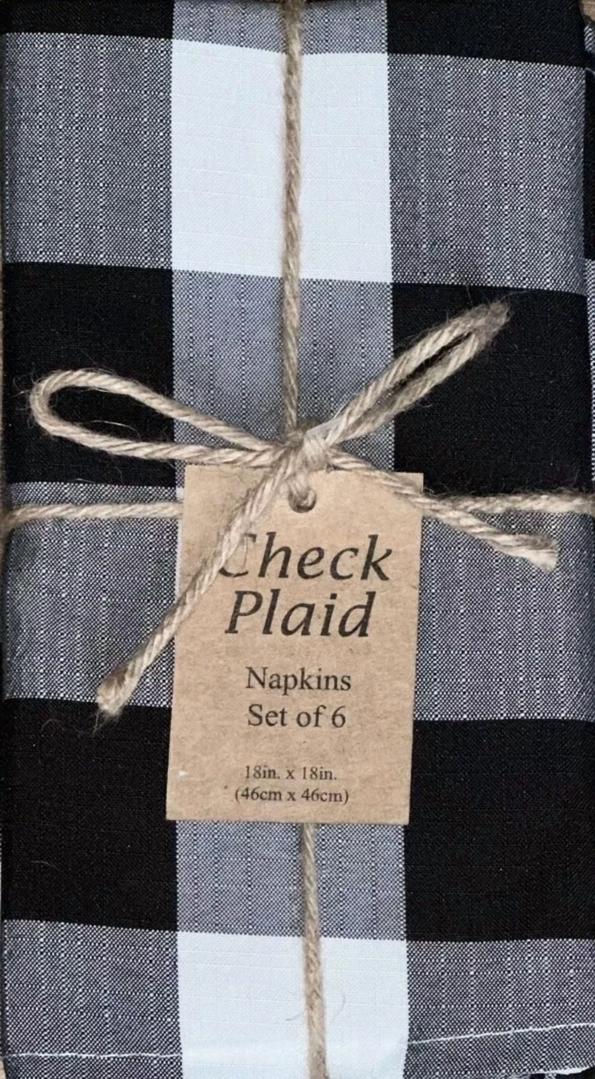 Set Of 6 Benson Mills Black & White Checkered Buffalo Plaid Napkins