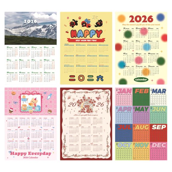 Set Of 6 Completed Artistic A3 2026 Calendar Posters Mix Designs For Home Offices And Studio Decoration Fade Resistant