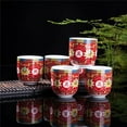 thumbnail image 1 of Set Of 6 Eastern Asian Design Ceramic Tea Cups In Red Longevity Symbol - 8 OZ Capacity Each, 1 of 6