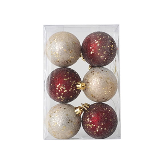 Set Of 6 Glitter Sequin Plastic Christmas Ornament Balls For Holiday Tree Decorations