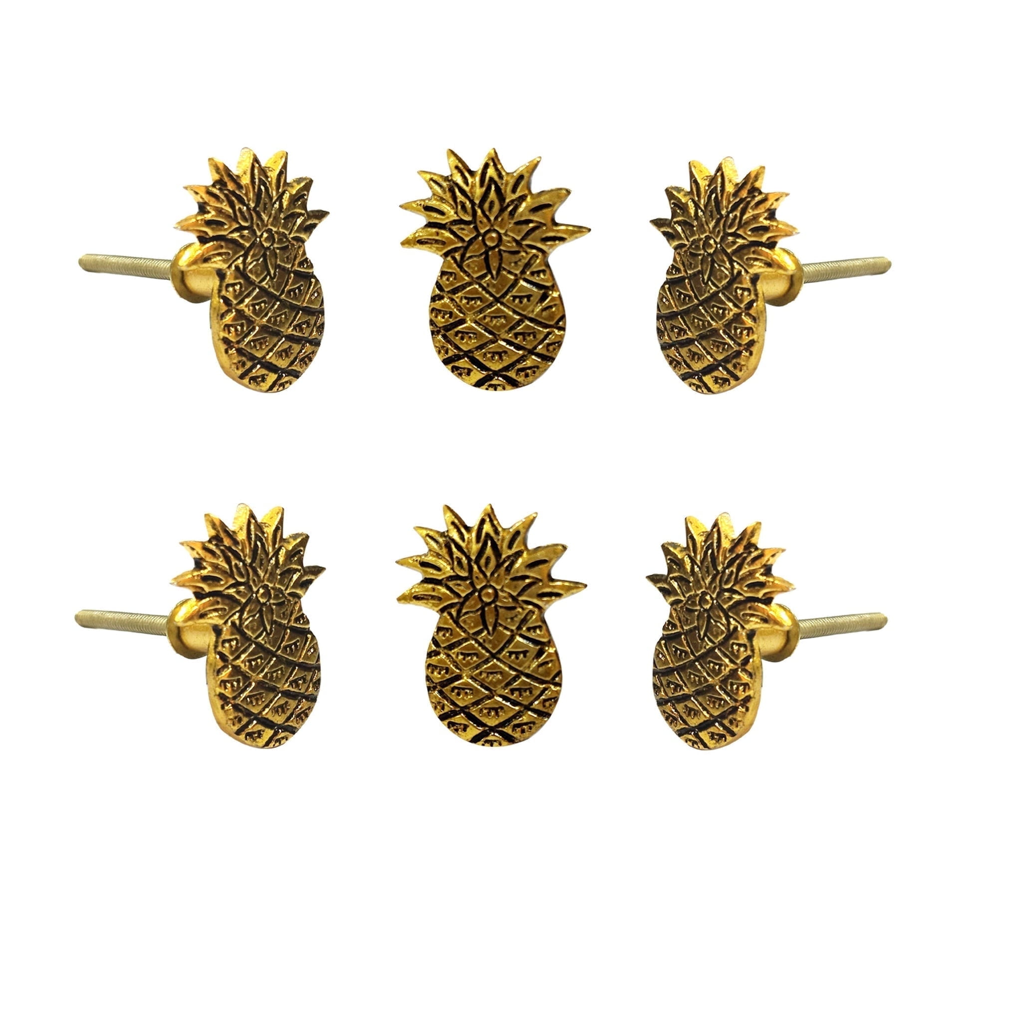 Set of 6 Gold Pineapple Novelty Metal Cabinet Knobs