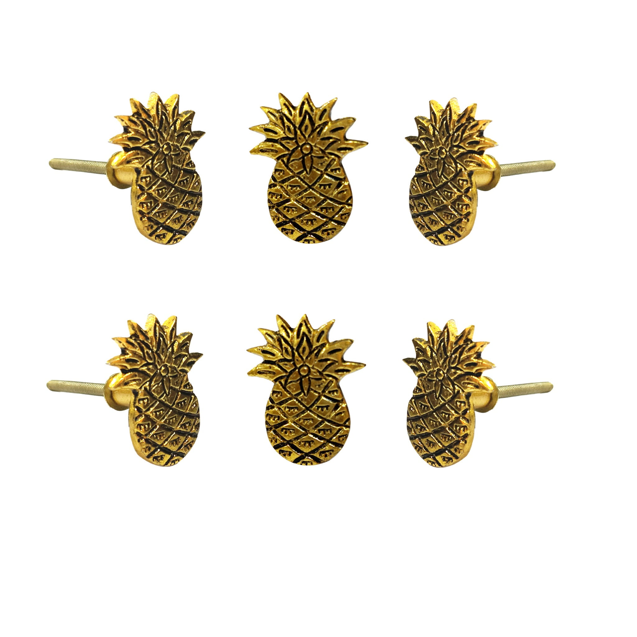 Set Of 6 Gold Pineapple Shape Metal Knobs by Perilla Home