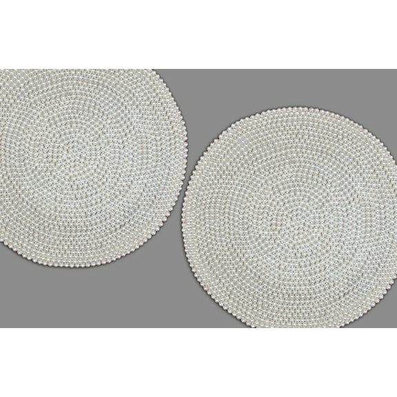 Set Of 6 Handmade Pearls Placemats, White Pearls Tablemats, Designer Charger Plates 13X13 Inch