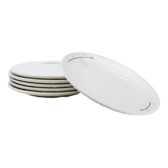 Set Of 6 Modern Yukino Hana Snowflakes Melamine Round Entree Dinner Plates 9"D