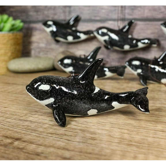 Set Of 6 Nautical Black Orca Whales Ocean Marine Wall Decor Tree Ornaments