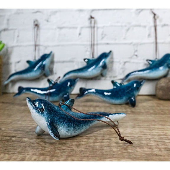 Set Of 6 Nautical Blue Dolphins Ocean Marine Wall Hanging Decor Tree Ornaments