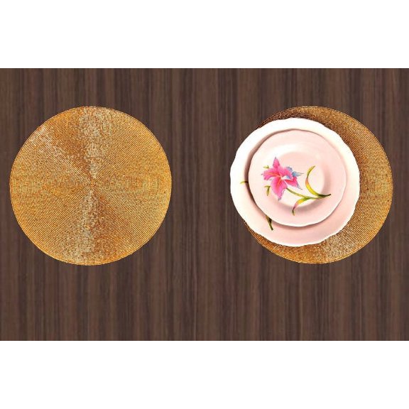 Set Of 6 Placemat, Solid Gold Beaded Tablemat, Designer Charger Plates 13X13 Inch