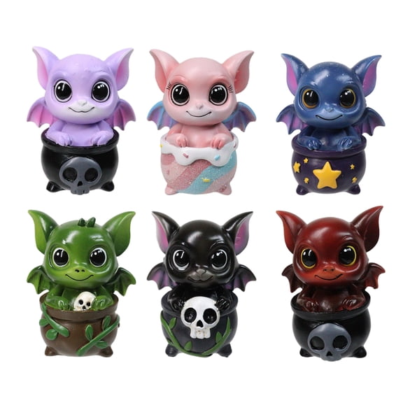 Set Of 6 Potion Pals Small Baby Wyrmling Dragon Imp In Cauldron Figurines
