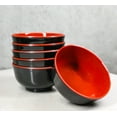 thumbnail image 1 of Set Of 6 Red And Black Round Ridged Small Soup Salad Rice Melamine Bowls 4"D, 1 of 9