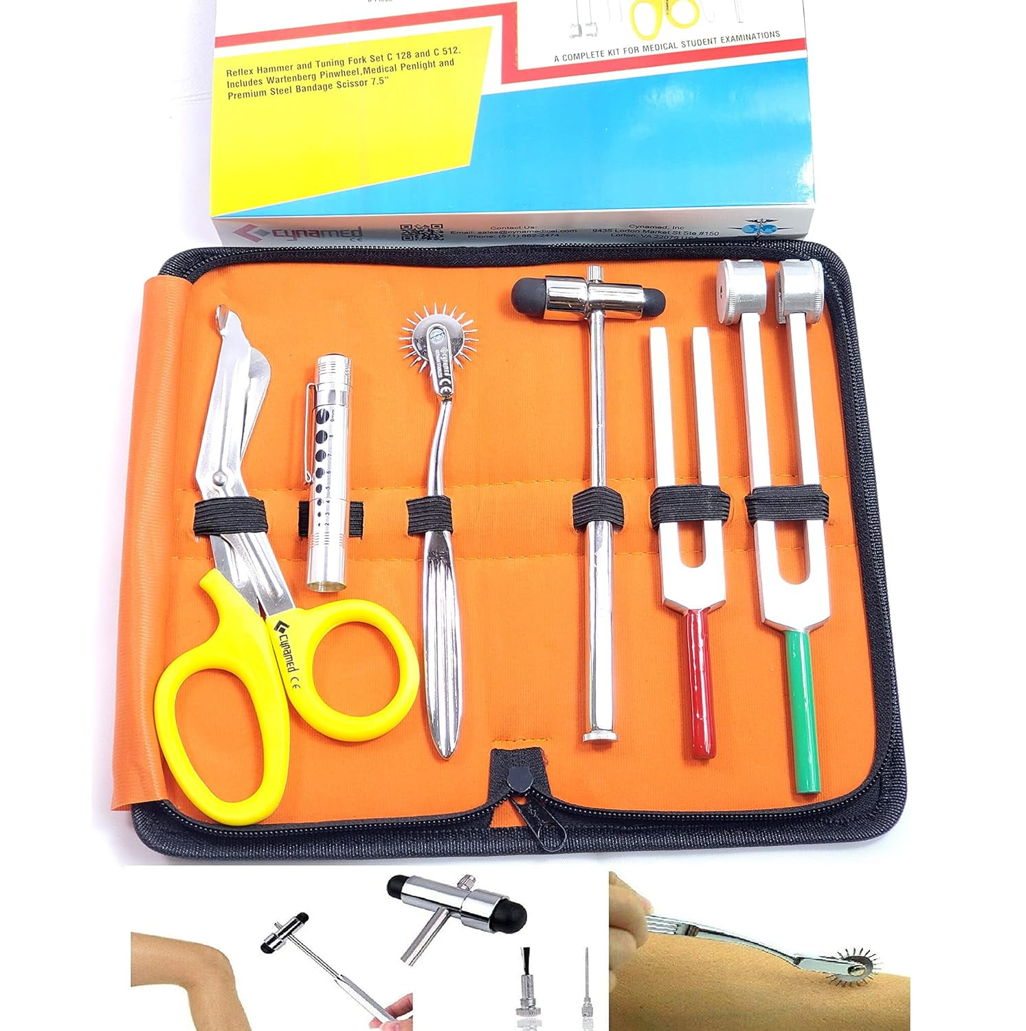 Set Of 6 Reflex Percussion Hammer + Penlight +Tuning Fork C 128 C 512