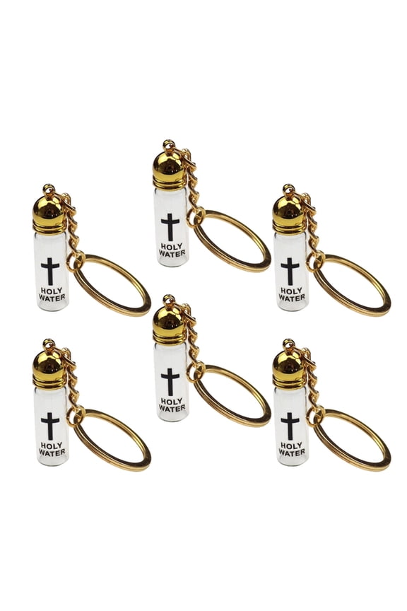 Set Of 6 Reusable Glass Crucifix Key Rings Pendant For Car Or Bag Decoration