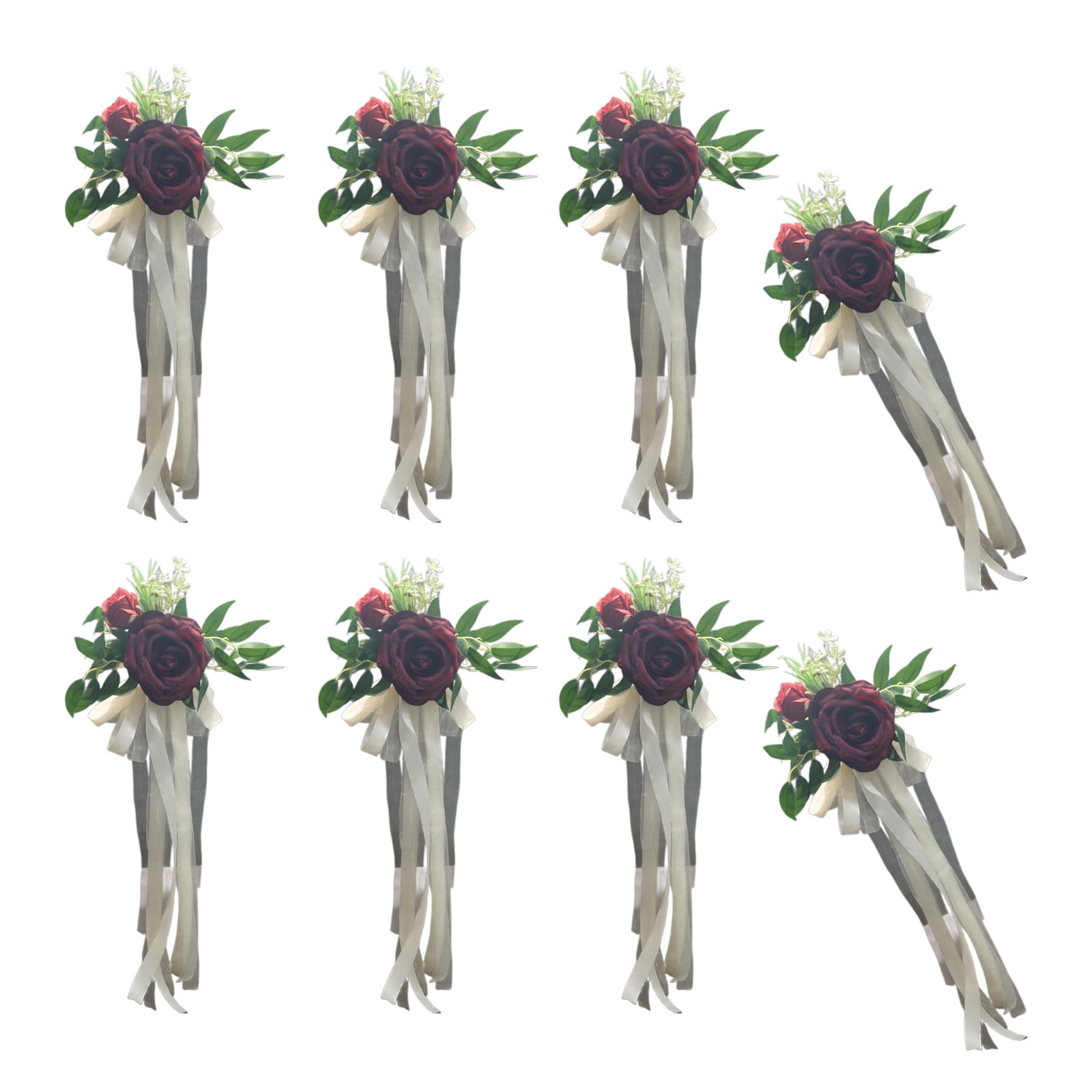 Set Of 6 Sophisticated Florals Pews Decoration with Ribbons Chair Back ...