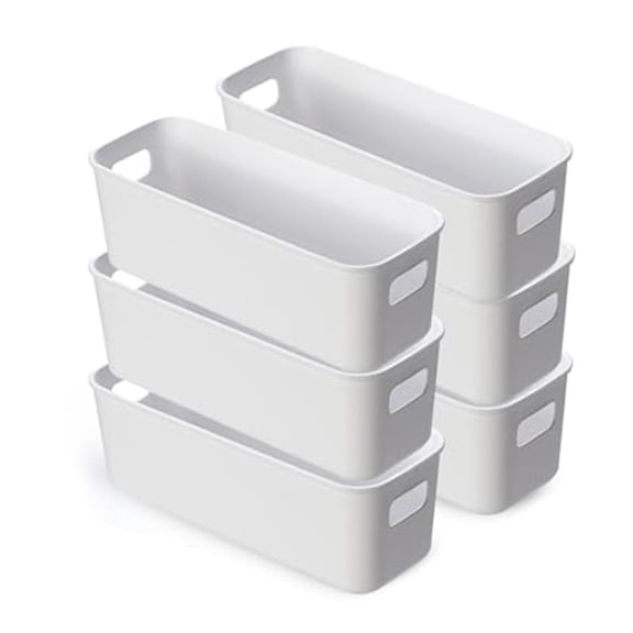 Set Of 6 Stackable White Storage Boxes Plastic Organizers For Kitchen Office