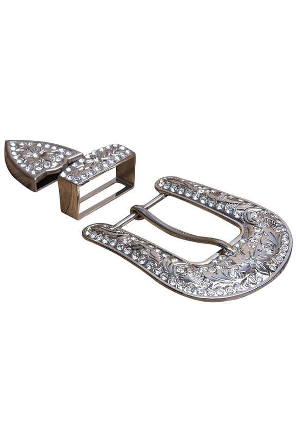 Set Of 6 Stainless Steel Finished Belt Buckle Set W/Bling Clear Crystal