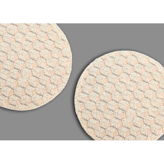 Set Of 6 White Placemats, Handmade Beaded Placemats, Designer Charger Plates 13X13 Inches