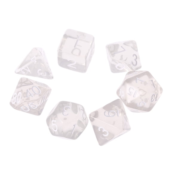 Set Of 7 Sided Polyhedral Dice For RPG DND D&D D4-D20 Clear