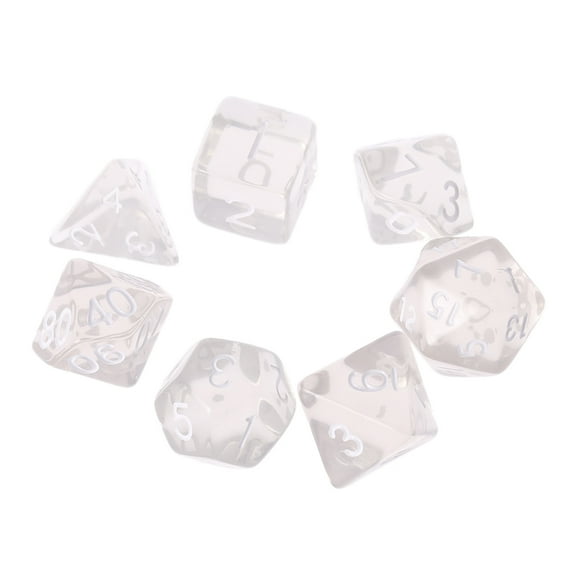 Set Of 7 Sided Polyhedral For RPG D4-D20 Clear