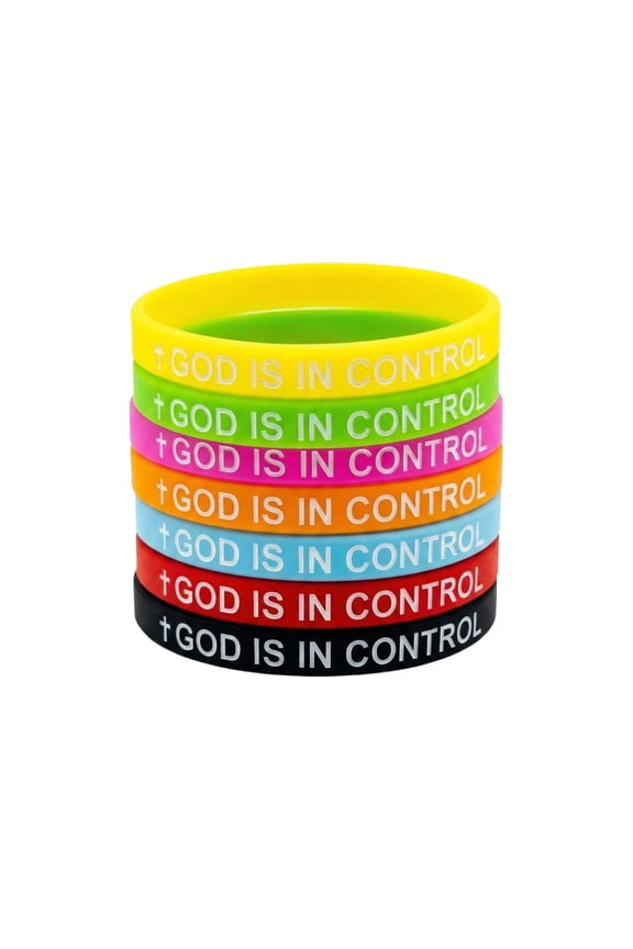 Set Of 7pcs Rubber Bracelets Bangle With GOD IS in Control Positive Messages Design For Team Bonding