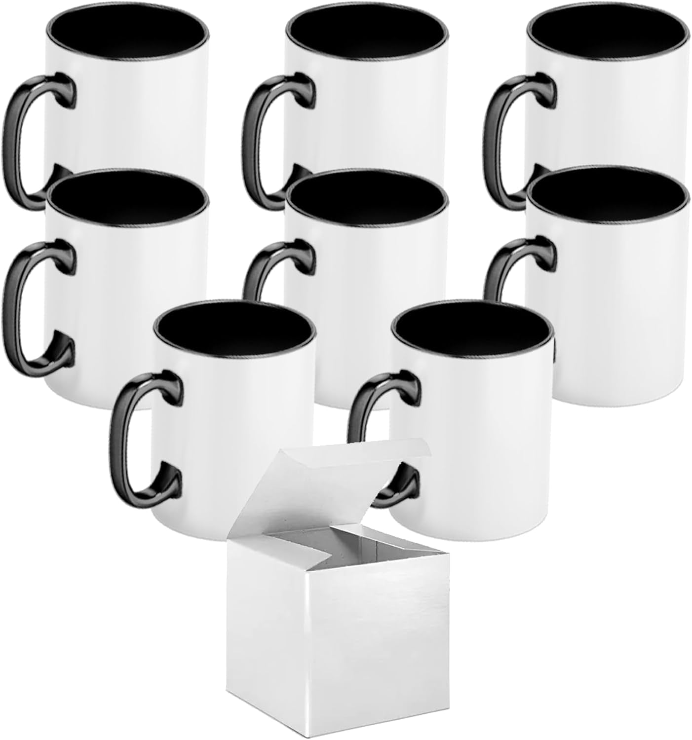 Set Of 8 15 Oz. Ceramic Sublimation Mugs Inner And Handle BLACK