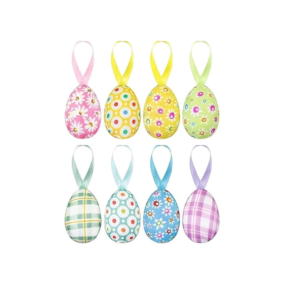 Set Of 8 Easter Foam Filled Fabric Eggs Colorful Glitter Striped Decor For Tree Basket Gift Wrapping Party Table Centerpiece Spring Holiday