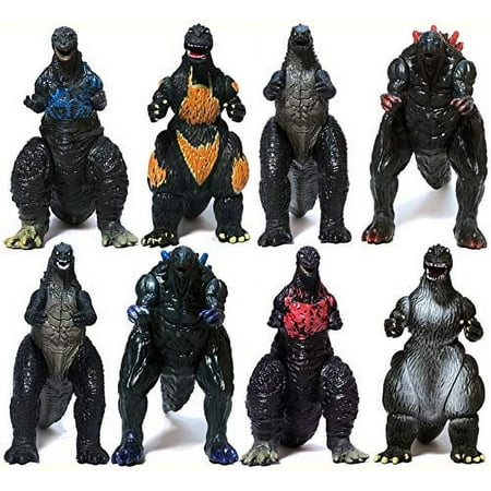 Set Of 8 Godzilla Toys Movable Joint Birthday Kids 2019 Action Figures King Of The Monsters Burning Heisei Mecha Ghidorah Pack Plastic Mini Dinosaur Playsets Cake Toppers Package