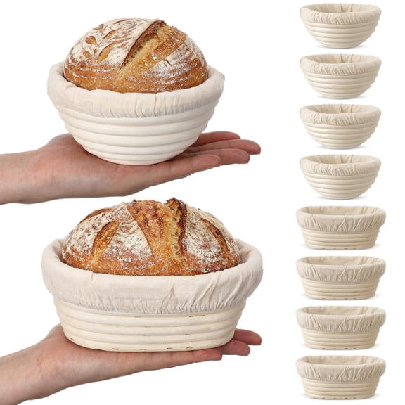 Set Of 8 Mini Banneton Bread Proofing Basket With Liner 5-inch Round And 6.5-inch Oval Small Sourdough Bowl For Making Baking Supplies Home Bakery