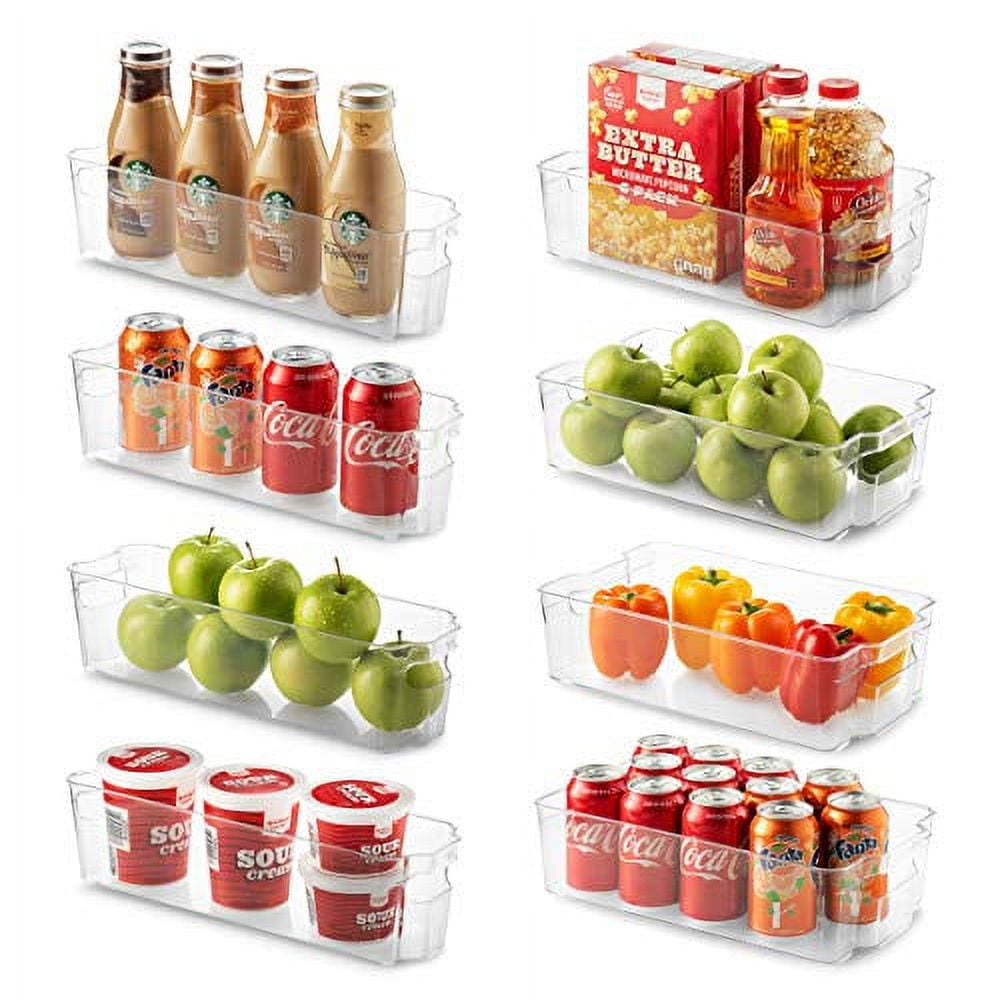 Set of 8, Stackable Clear Bins with Removable Dividers - Food