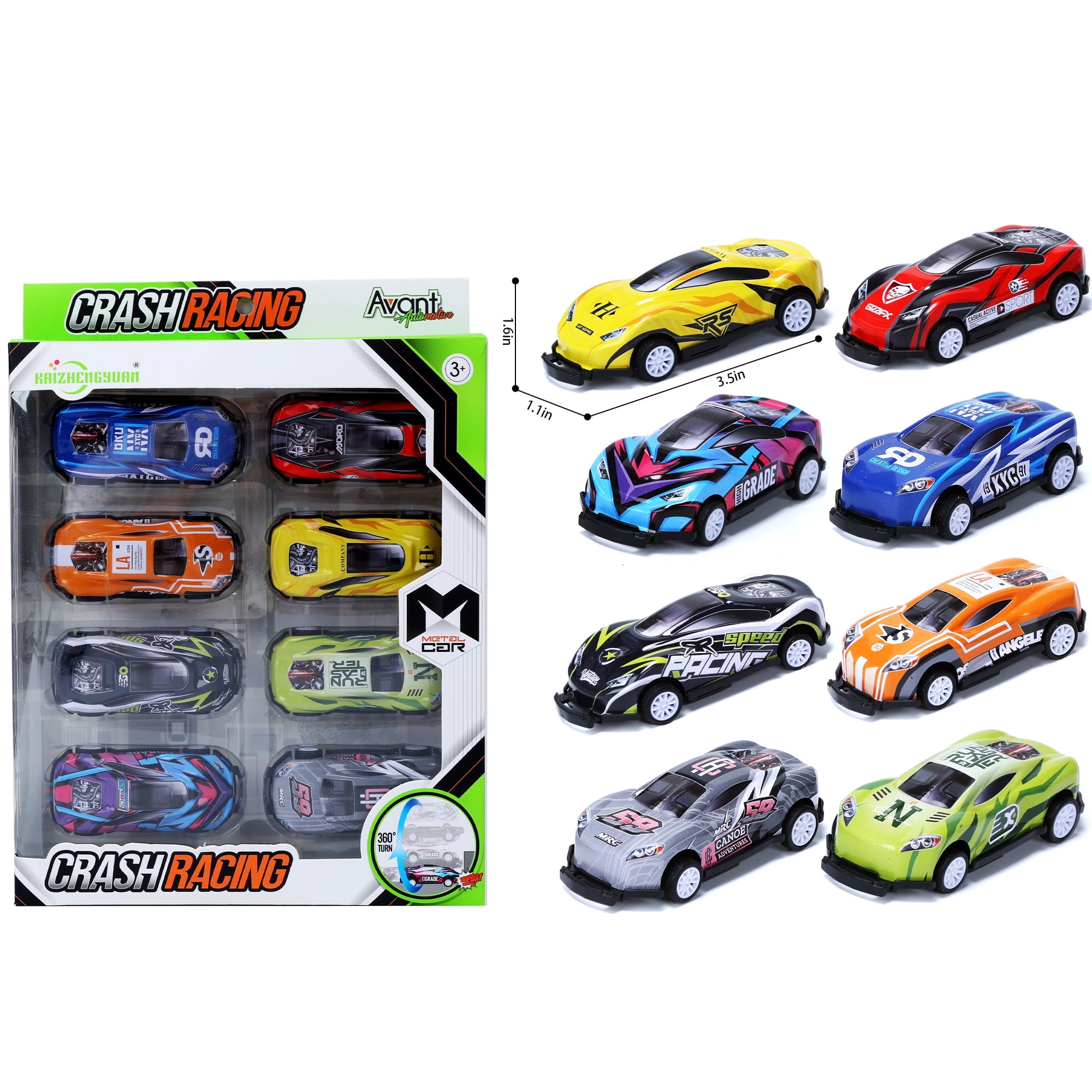 Set Of 8 Toy Cars In 1:64 Scale，Collision-Flip Design，Pull Back