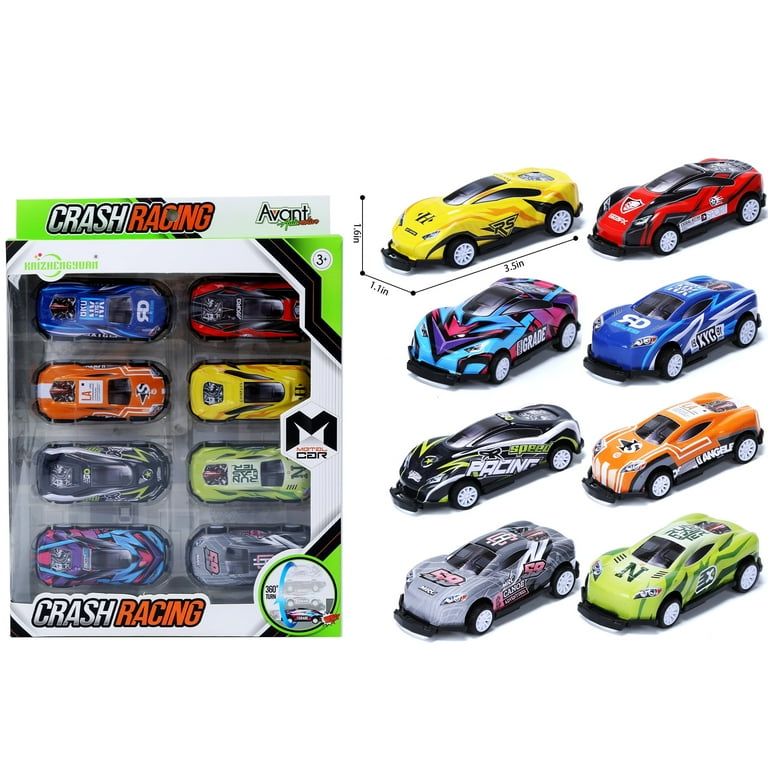 Set Of 8 Toy Cars In 1:64 Scale，Collision-Flip Design，Pull Back