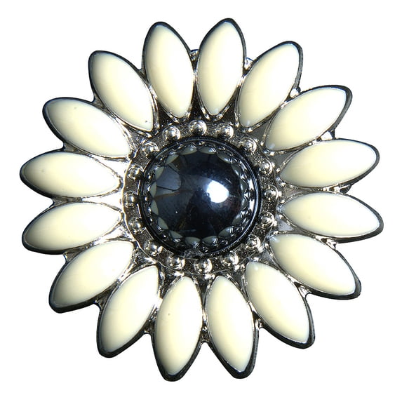 Set Of 8 Western Screw Back Concho 1.25 In White Floral Silver Saddle
