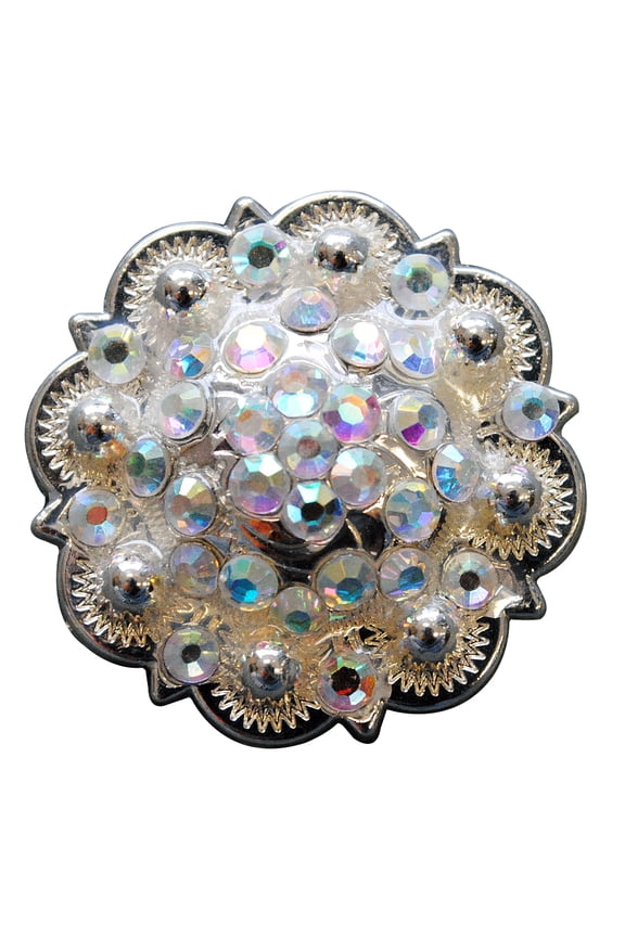 Set Of 8 Western Screw Back Concho Ab Crystals Round Saddle Cowgirl