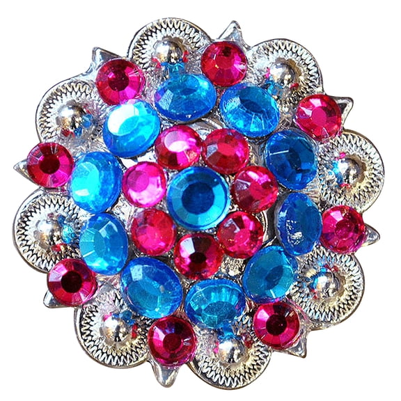 Set Of 8 Western Screw Back Concho Blue Fuchsia Crystal 1-1/4In Saddle