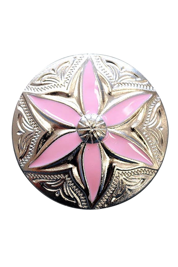 Set Of 8 Western Screw Back Concho Round Floral Pink Inlay Bling Saddle
