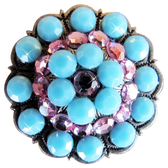 Set Of 8 Western Screw Back Concho Turquoise Crystal Horse Saddle Belt