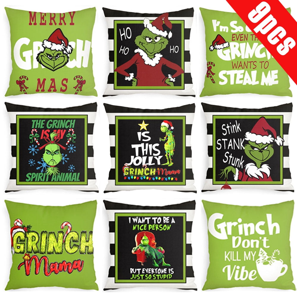 Set Of 9 Grinch Christmas Decorative Pillow Cover