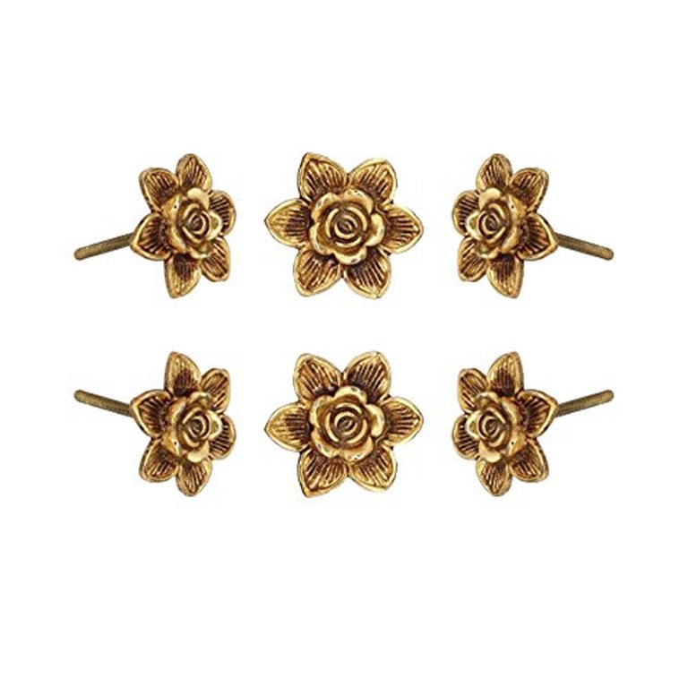 Set Of Six Gold Flower Cabinet Knobs by Perilla Home Set Of Six Gold Flower Cabinet Knobs by Perilla Home