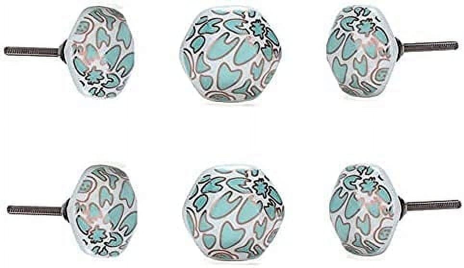 Set Of Six Hollyhock Green Printed Round Cabinet Knobs by Perilla Home