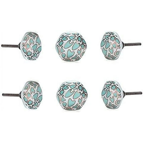 Set Of Six Hollyhock Green Printed Round Cabinet Knobs by Perilla Home