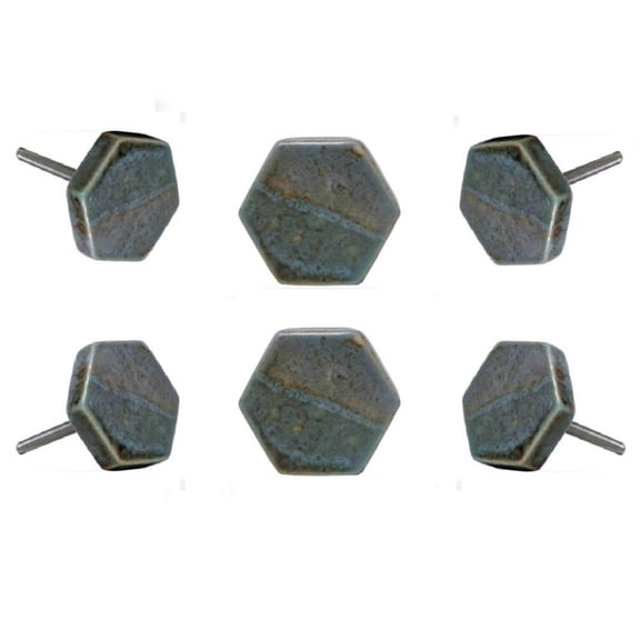 Set Of Six Kino Blue Ceramic Knobs