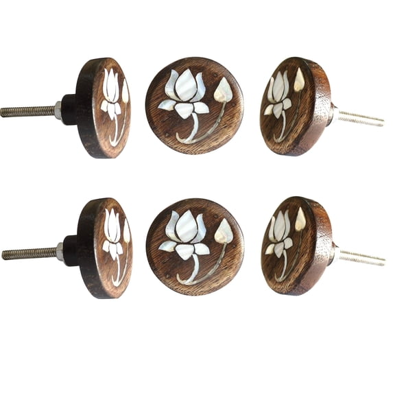 Set Of Six Lotus Flower MOP Wooden Knobs by Perilla Home
