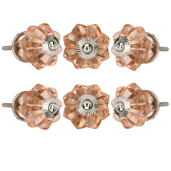 Set Of Six Peach Glass Knob Chrome Flower Cabinet Knobs by Perilla Home