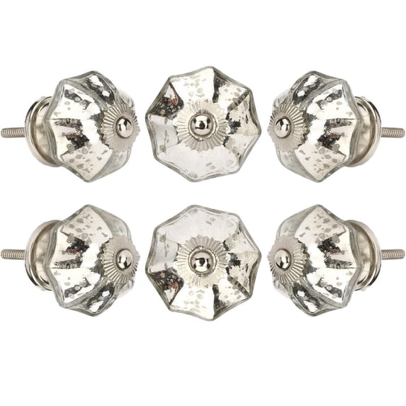 Set Of Six Silver Mirror Glass Cabinet Knobs by Perilla Home