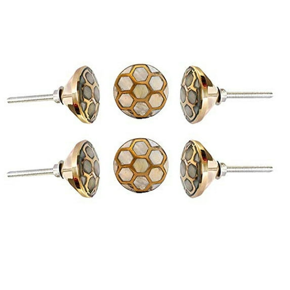 Set Of Six White MOP Knobs Flower Design Cabinet Knobs by Perilla Home