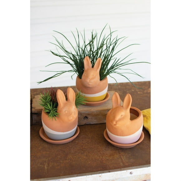 Set Of Three Clay Bunny Planters per Set of 3