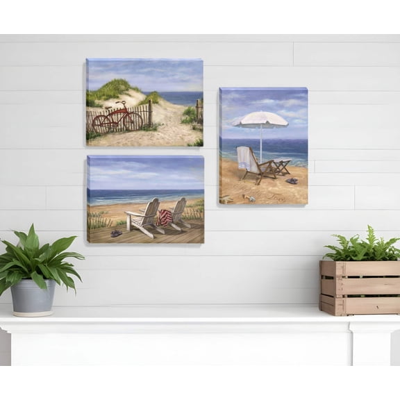 HomeRoots 415796 Sand Beach Designs Wrapped Canvas Print Wall Art - Set of 3