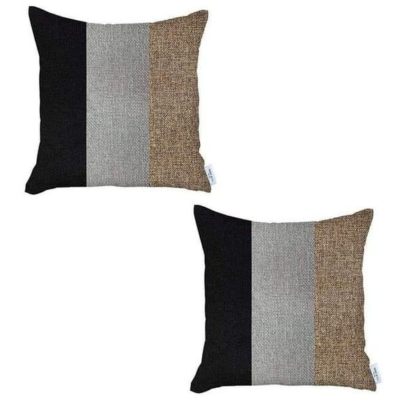 HomeRoots 471758 18 x 18 in. Geometric Zippered Handmade Polyester Throw Pillow, Grey & Black - Set of 2
