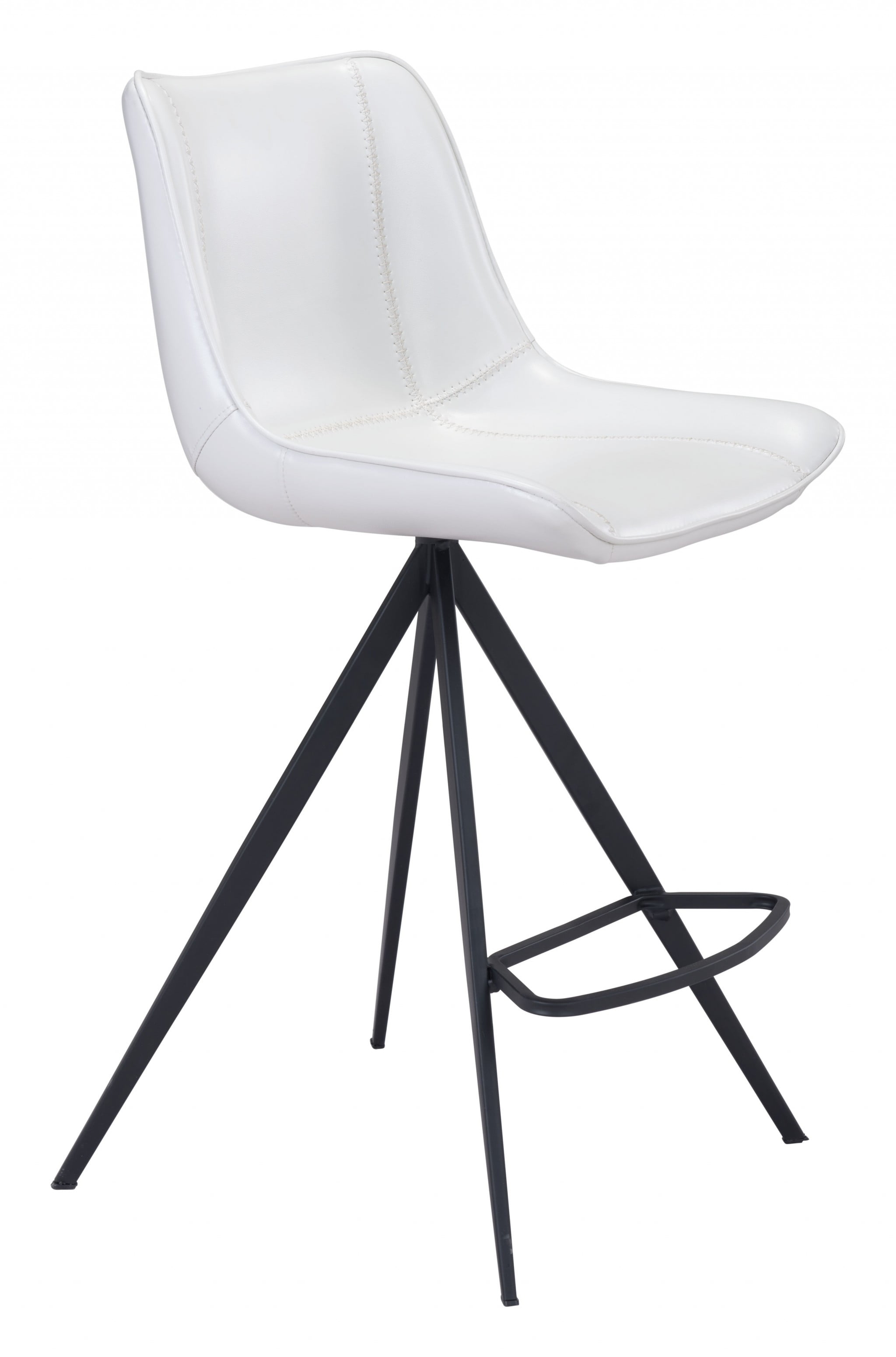 Set Of Two 39" White And Black Steel Low Back Counter Height Bar Chairs With Footrest