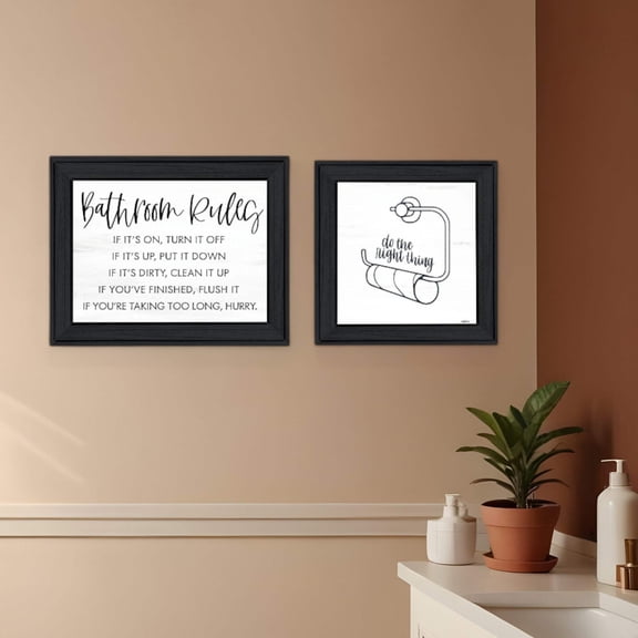 Set Of Two "Bathroom Rules" Black Framed Wall Art