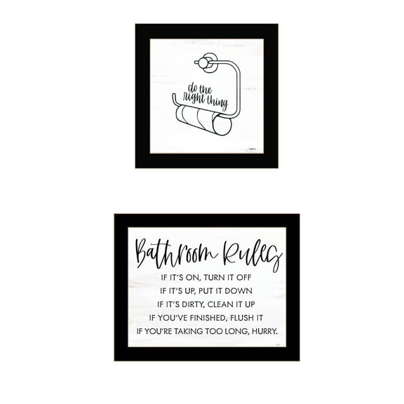 Set Of Two "Bathroom Rules" Black Framed Wall Art
